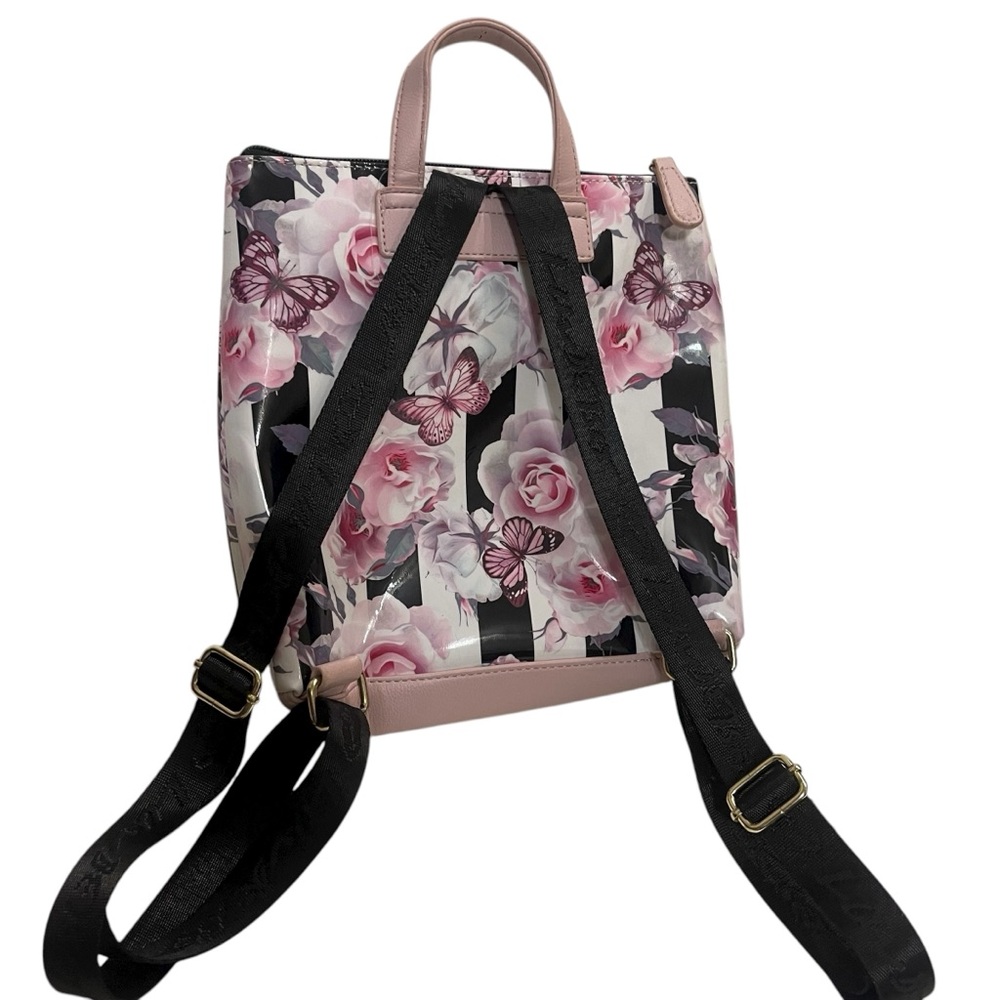 BETSEY JOHNSON Luv Betsey Floral Striped Women's Mini Backpack Purse Bag NWOT - Picture 3 of 8